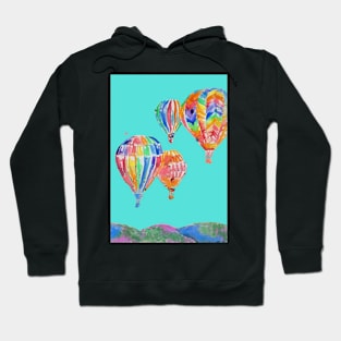 Hot Air Balloon Watercolor Painting on Aqua Turquoise Balloons Hoodie